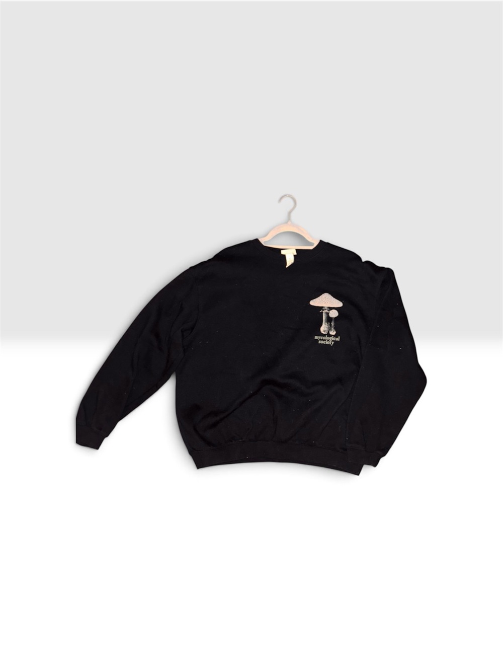 H&M Black Crewneck Sweater with Beige Mushroom Motif